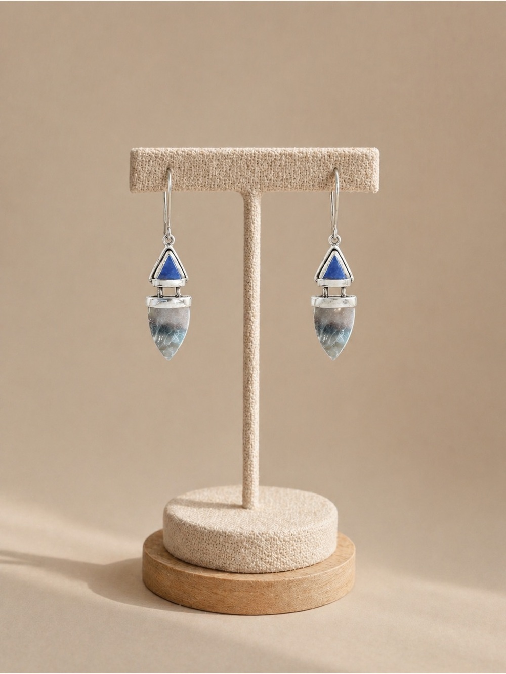 Vintage sterling Silver Drop Earrings with Blue and clear Stone Accents